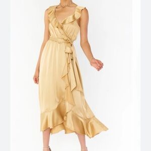 Show Me Your MuMu Gold Samantha Ruffle Wrap Wedding Line Dress
